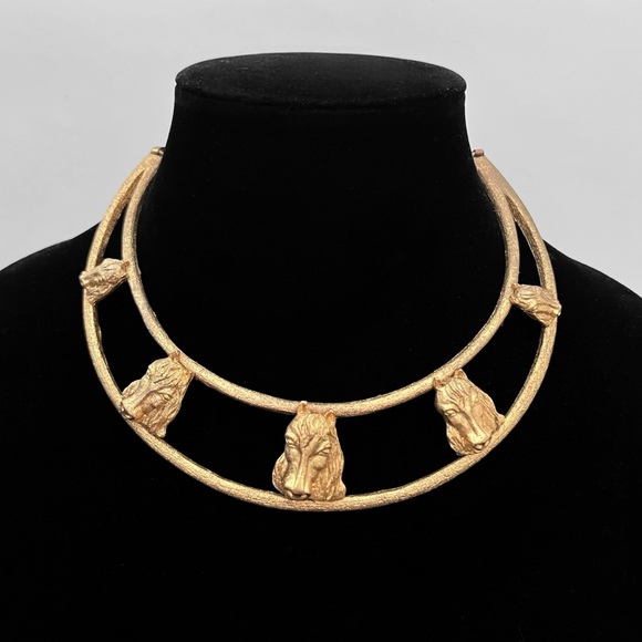 Vintage Jewelry - Vintage Gold Tone Open Metal Equestrian Horse Collar Necklace